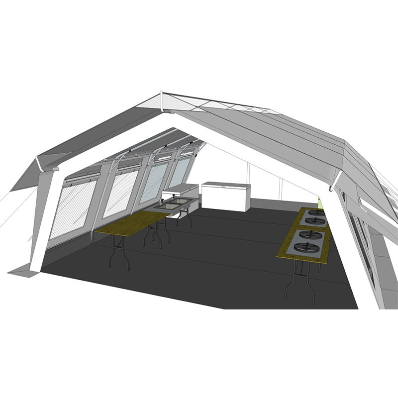 Tenda Hub Serbaguna Standar UNICEF 42m² dengan Penutup Naungan Terintegrasi/dapat dilepas